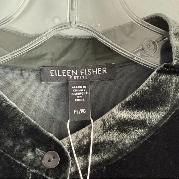 NWT Eileen Fisher Mandarin Collar Long Shirt Silk Ivy Crushed Velvet PL Petite L - Picture 8 of 16